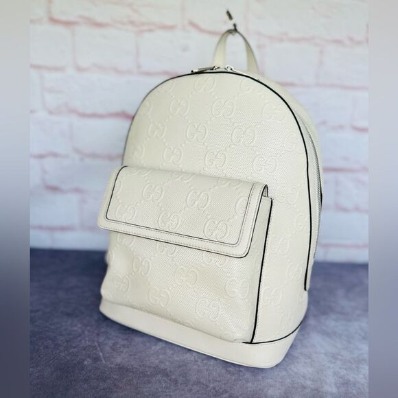 Gucci Embossed Leather Print Gg Backpack - Picture 1 of 15